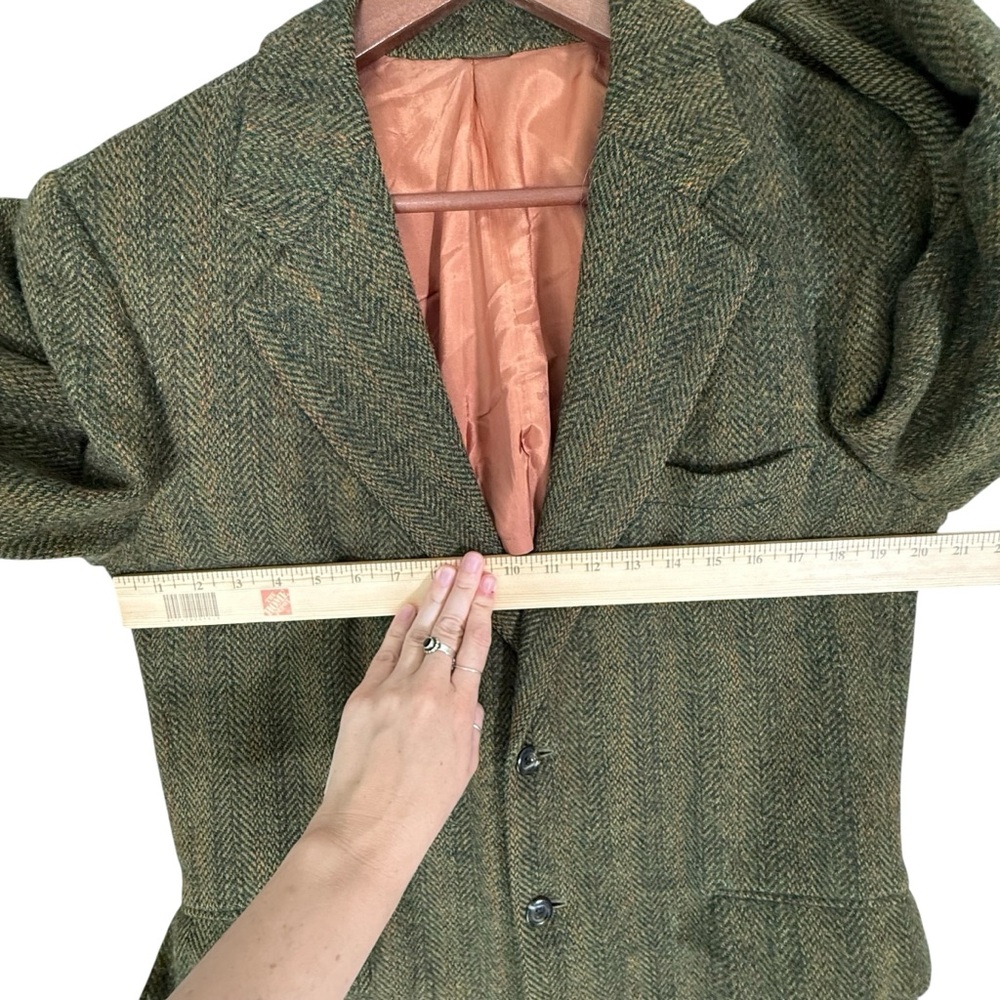 Vintage Harris Tweed Blazer Sport Coat Green Striped Grandpa Classic ~42 - Picture 4 of 6